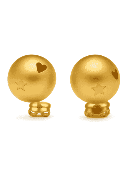 Pendientes para Mujer Media Bola Calada con Estrellas y Corazones Calados en Oro - Oro amarillo 18K
