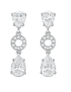 Pendientes para Mujer en oro Blanco y circonitas Redondas y Pera - Oro Blanco 18K