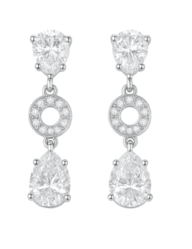 Pendientes para Mujer en oro Blanco y circonitas Redondas y Pera - Oro Blanco 18K