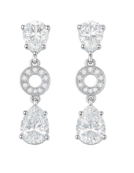 Pendientes para Mujer en oro Blanco y circonitas Redondas y Pera - Oro Blanco 18K