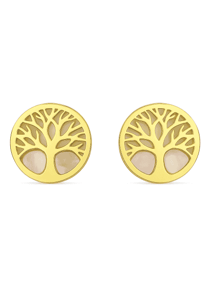 Pendientes para Mujer Árbol de la Vida en oro y Nacar - Oro amarillo 18K
