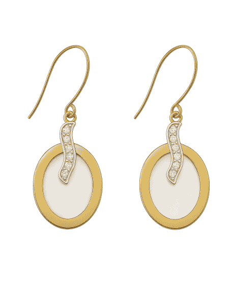Pendientes para Mujer en oro Bicolor con Nácar y Circonitas - Oro Amarillo y Blanco  18K