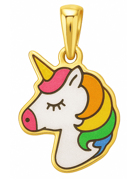 Colgante de Oro Unicornio Esmaltado - Oro amarillo 18K