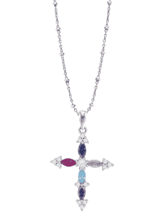 Collar para Mujer Cruz con Piedras Plata de Ley - Lotus...