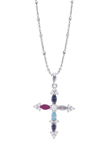 Collar para Mujer Cruz con Piedras Plata de Ley...