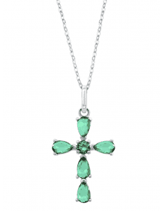 Collar para Mujer Cruz con Esmeraldas Plata de Ley - Lotus LP3558-1/2