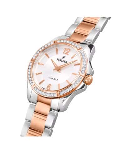 Reloj para Mujer Bicolor Esfera Plata y Circonitas - Festina 20595/1