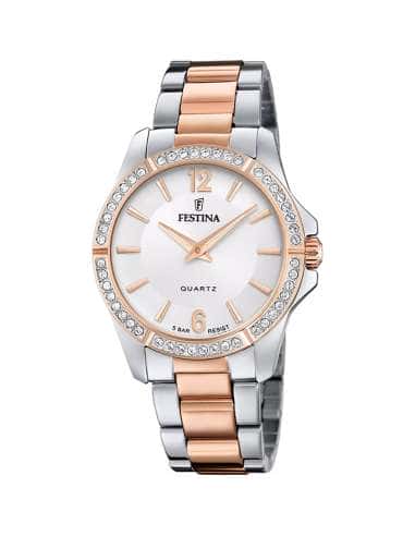 Reloj para Mujer Bicolor Esfera Plata y Circonitas - Festina 20595/1