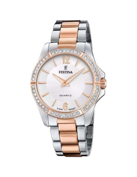Reloj para Mujer Bicolor Esfera Plata y Circonitas - Festina 20595/1