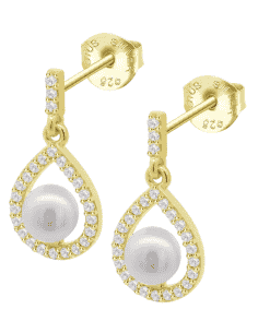 Pendientes para Mujer en forma de Gota con Perla Plata de Ley Dorada - Lotus LP3198-4/2