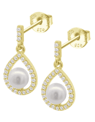 Pendientes para Mujer en forma de Gota con Perla Plata de Ley Dorada - Lotus LP3198-4/2