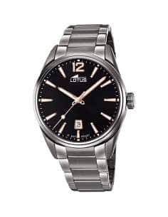 Reloj para Hombre Cronógrafo Negro con Detalles Dorados y Correa de Piel - Lotus 18881/3