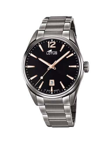 Reloj para Hombre Cronógrafo Negro con Detalles Dorados y Correa de Piel - Lotus 18881/3
