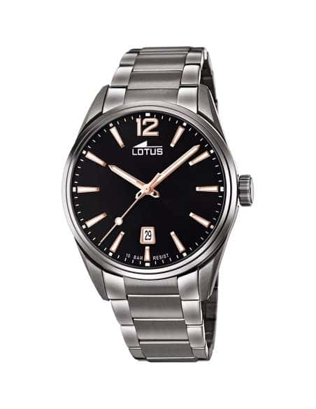 Reloj para Hombre Cronógrafo Negro con Detalles Dorados y Correa de Piel - Lotus 18881/3