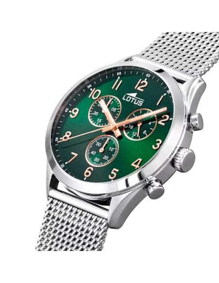 Reloj para Hombre Cronógrafo con Esfera Verde y Correa de Malla - Lotus 18637/2