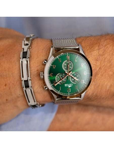 Reloj para Hombre Cronógrafo con Esfera Verde y Correa de Malla - Lotus 18637/2