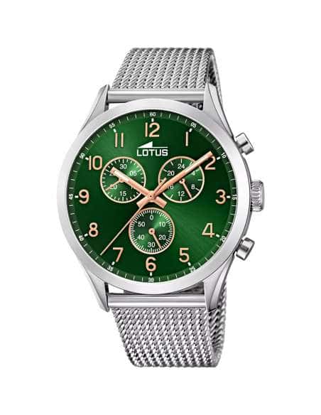 Reloj para Hombre Cronógrafo con Esfera Verde y Correa de Malla - Lotus 18637/2