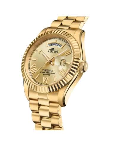 Reloj para Hombre Esfera Beige y Correa Dorada de Acero - Lotus 18700/3