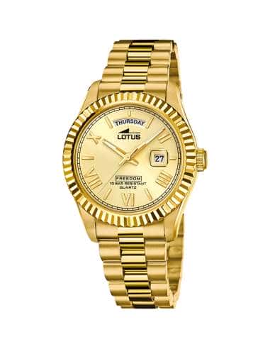 Reloj para Hombre Esfera Beige y Correa Dorada de Acero - Lotus 18700/3
