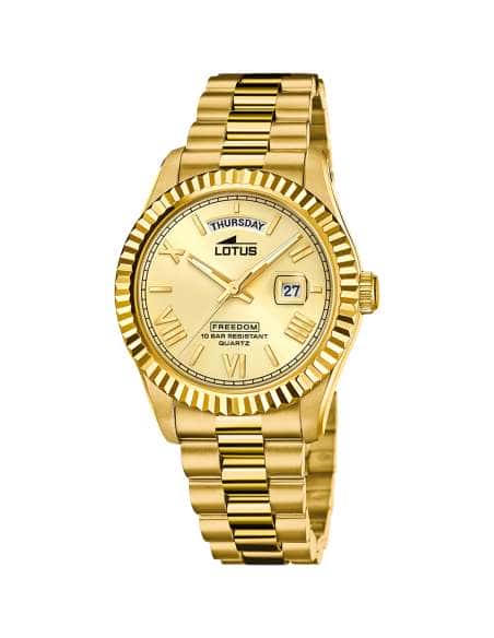 Reloj para Hombre Esfera Beige y Correa Dorada de Acero - Lotus 18700/3