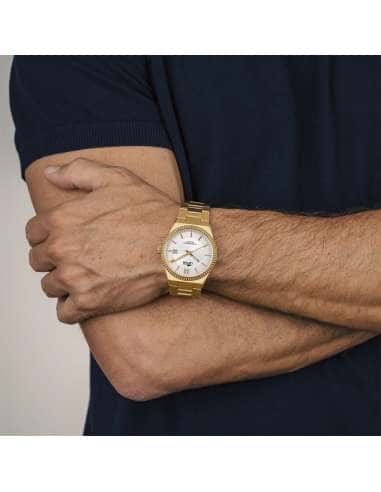 Reloj para Hombre Esfera Plateada y Correa Dorada de Acero - Lotus 18837/1