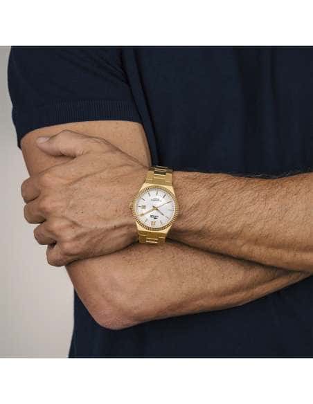 Reloj para Hombre Esfera Plateada y Correa Dorada de Acero - Lotus 18837/1
