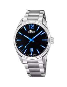 Reloj para Hombre Esfera Negra con Detalles Azules y Correa de Acero - Lotus 18692/6