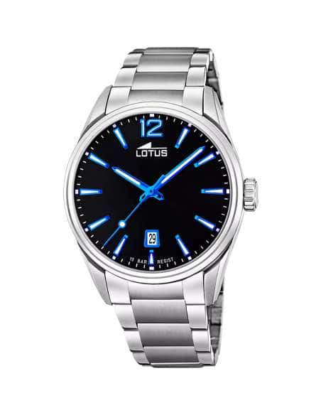 Reloj para Hombre Esfera Negra con Detalles Azules y Correa de Acero - Lotus 18692/6