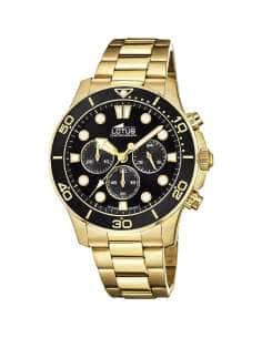 Reloj para Hombre Cronógrafo Dorado con Esfera Negra - Lotus 18758/3