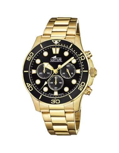 Reloj para Hombre Cronógrafo Dorado con Esfera Negra - Lotus 18758/3