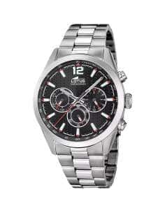 Reloj para Hombre Cronógrafo con Esfera Negra y Correa de Acero - Lotus 18152/D
