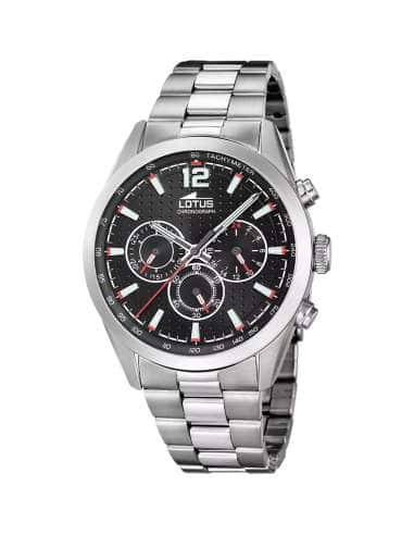 Reloj para Hombre Cronógrafo con Esfera Negra y Correa de Acero - Lotus 18152/D