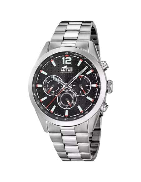 Reloj para Hombre Cronógrafo con Esfera Negra y Correa de Acero - Lotus 18152/D