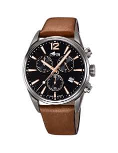 Reloj para Hombre Cronógrafo con Esfera Negra y Correa de Piel Marrón - Lotus 18683/2