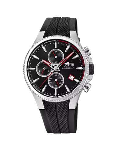 Reloj para Hombre Cronógrafo con Esfera Negra y Correa de Caucho - Lotus 18621/2