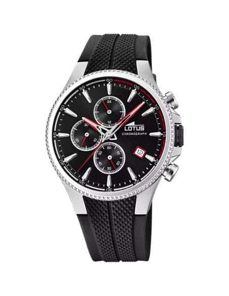 Reloj para Hombre Cronógrafo con Esfera Negra y Correa de Caucho - Lotus 18621/2