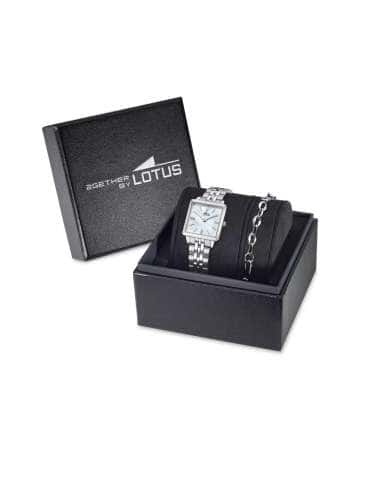 Pack Reloj y Complementos para Mujer 2Gether Esfera Cuadrada nacar con Pulsera de Regalo - Lotus 19010/1