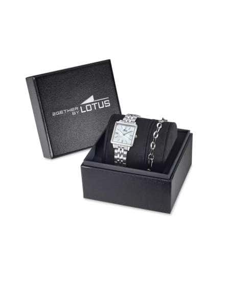 Pack Reloj y Complementos para Mujer 2Gether Esfera Cuadrada nacar con Pulsera de Regalo - Lotus 19010/1
