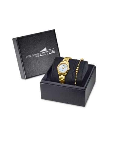 Pack Reloj y Complementos para Mujer 2Gether Esfera nacar con acero dorado y Pulsera de Regalo - Lotus 19007/1