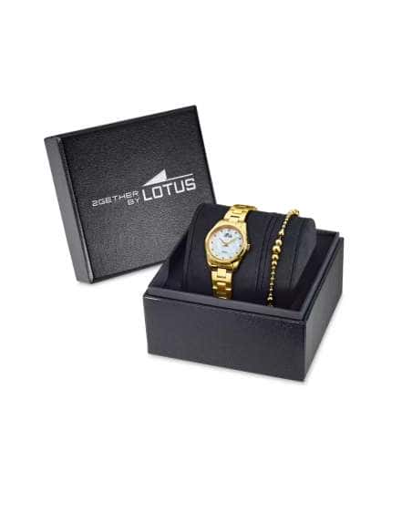 Pack Reloj y Complementos para Mujer 2Gether Esfera nacar con acero dorado y Pulsera de Regalo - Lotus 19007/1