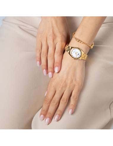 Pack Reloj y Complementos para Mujer 2Gether Esfera nacar con acero dorado y Pulsera de Regalo - Lotus 19007/1