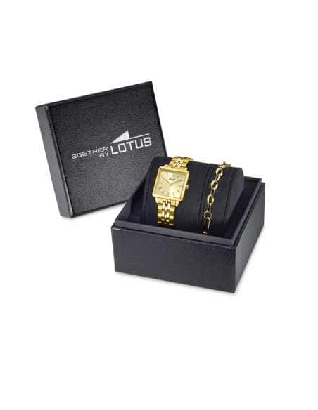 Pack Reloj y Complementos para Mujer 2GetherEsfera Champagne y Correa de Acero Dorado y Pulsera de Regalo - Lotus 19011/2