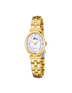 Pack Reloj y Complementos para Mujer 2Gether Esfera Blanca Nacarada y Correa de Acero Dorado Pulsera de Regalo - Lotus 19011/2