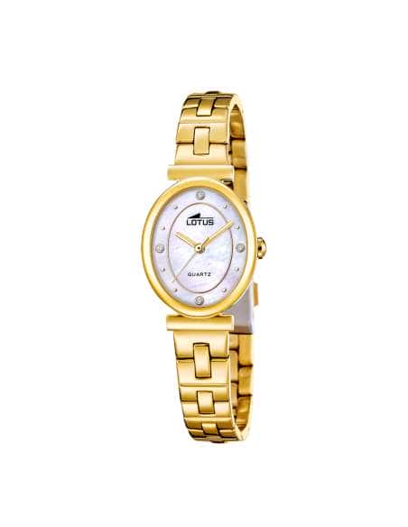 Pack Reloj y Complementos para Mujer 2Gether Esfera Blanca Nacarada y Correa de Acero Dorado Pulsera de Regalo - Lotus 19011/2
