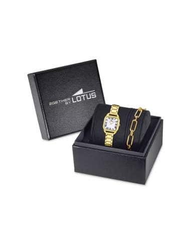 Pack Reloj y Complementos para Mujer 2Gether Esfera Blanca con Números Romanos y Correa de Acero Dorado - Lotus 19021/4