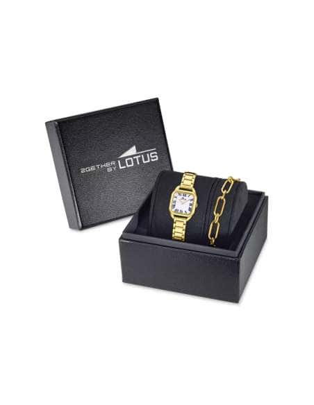Pack Reloj y Complementos para Mujer 2Gether Esfera Blanca con Números Romanos y Correa de Acero Dorado - Lotus 19021/4