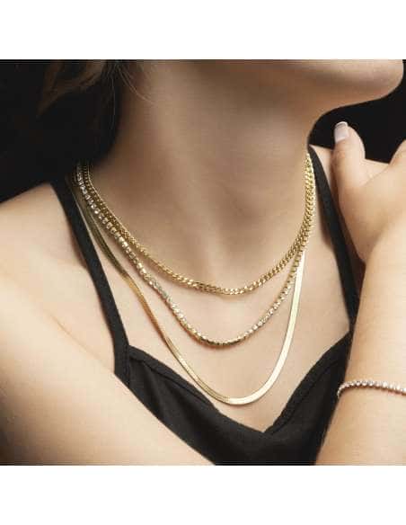 Collar para Mujer Triple con Circonitas Acero Dorado - Lotus LS2342/1/2