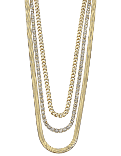 Collar para Mujer Triple con Circonitas Acero Dorado - Lotus LS2342/1/2