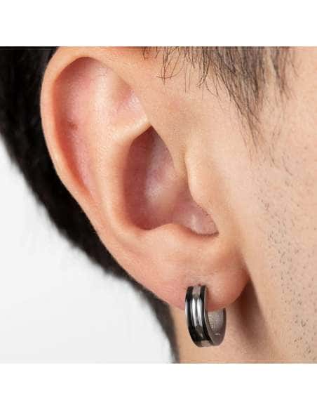 Pendientes para Hombre Aro con detalles negros de Acero - Lotus LS2151/4/1