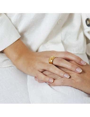 Anillo para Mujer Voluminoso de Acero Dorado -...